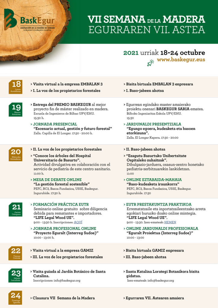 Baskegur celebrará la VII Semana de la Madera del 18 al 24 de octubre @ Evento Online